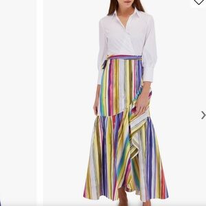 Sara Roka Madlyn Maxi shirt wrap dress 46/US 10 multicolor ruffle Italy pockets